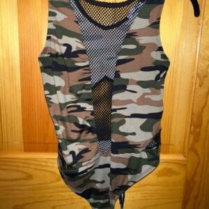 Fashion Nova Camouflage Mesh Bodysuit